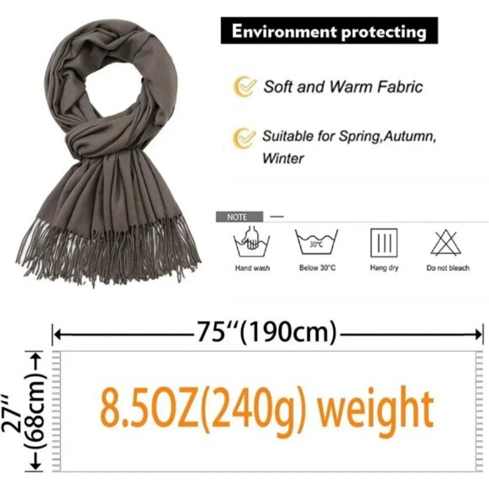 ⚡Women Gunmetal Pashmina Shawls Evening Dress Bridesmaid Winter Warm Long Scarf
